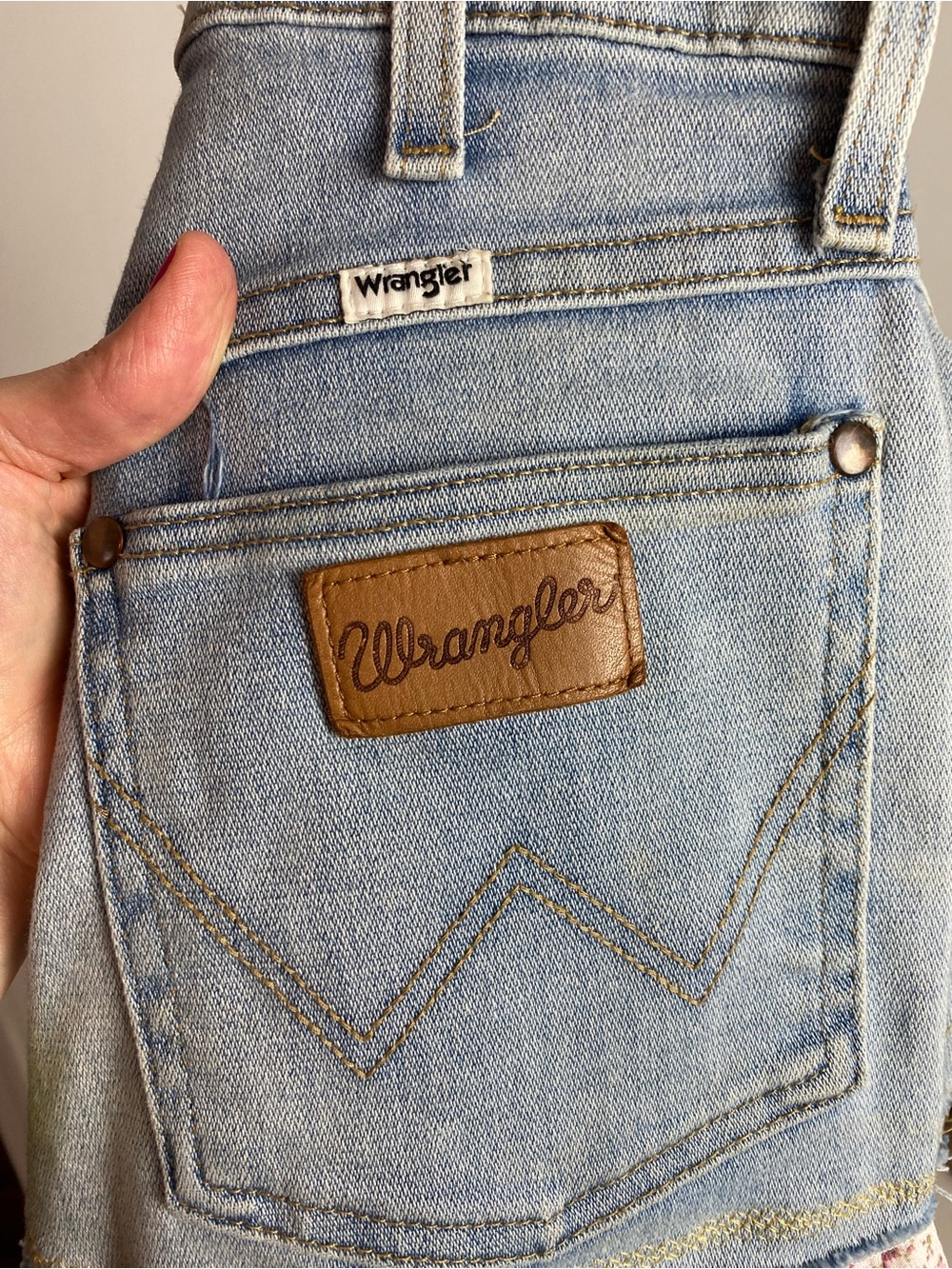 Wrangler Denim Jean Skirt Womens Size XS Handmade Upcycled OOAK Floral Waist 26 - Picture 4 of 13
